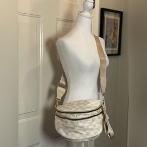 Elegant Cream Checkered Crossbody Bag